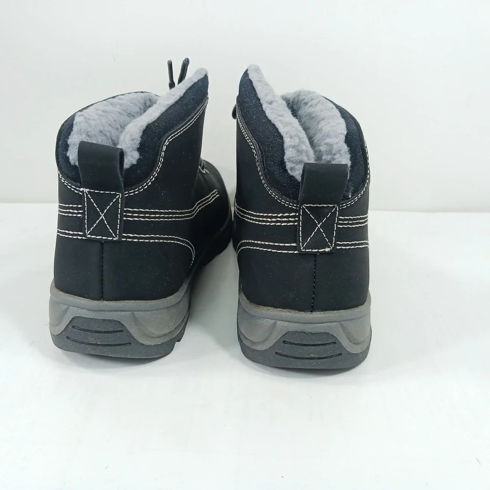 WHITIN Mens Winter Snow Boots Black Nubuck Fur Lined Wide Trekking Work Shoes 41